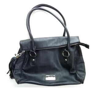 Nine West Black Faux Leather Foldover Bag Tassel Crossbody Messenger Handbag